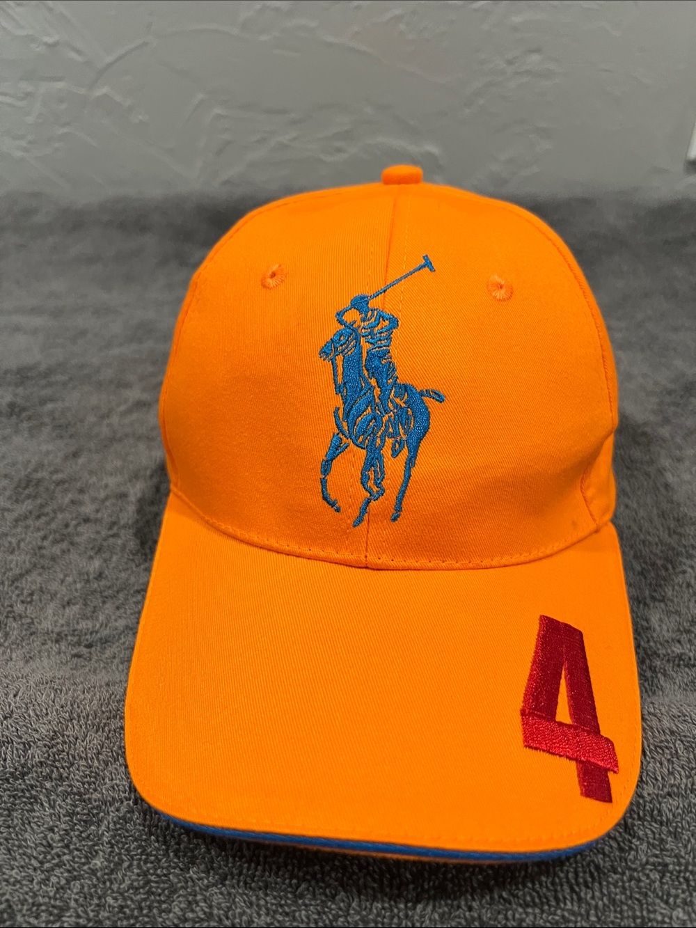 🔥🔥 Polo Ralph Lauren Fragrances 4 Big Pony Orange/Blue Strapback Hat Cap - EUC
